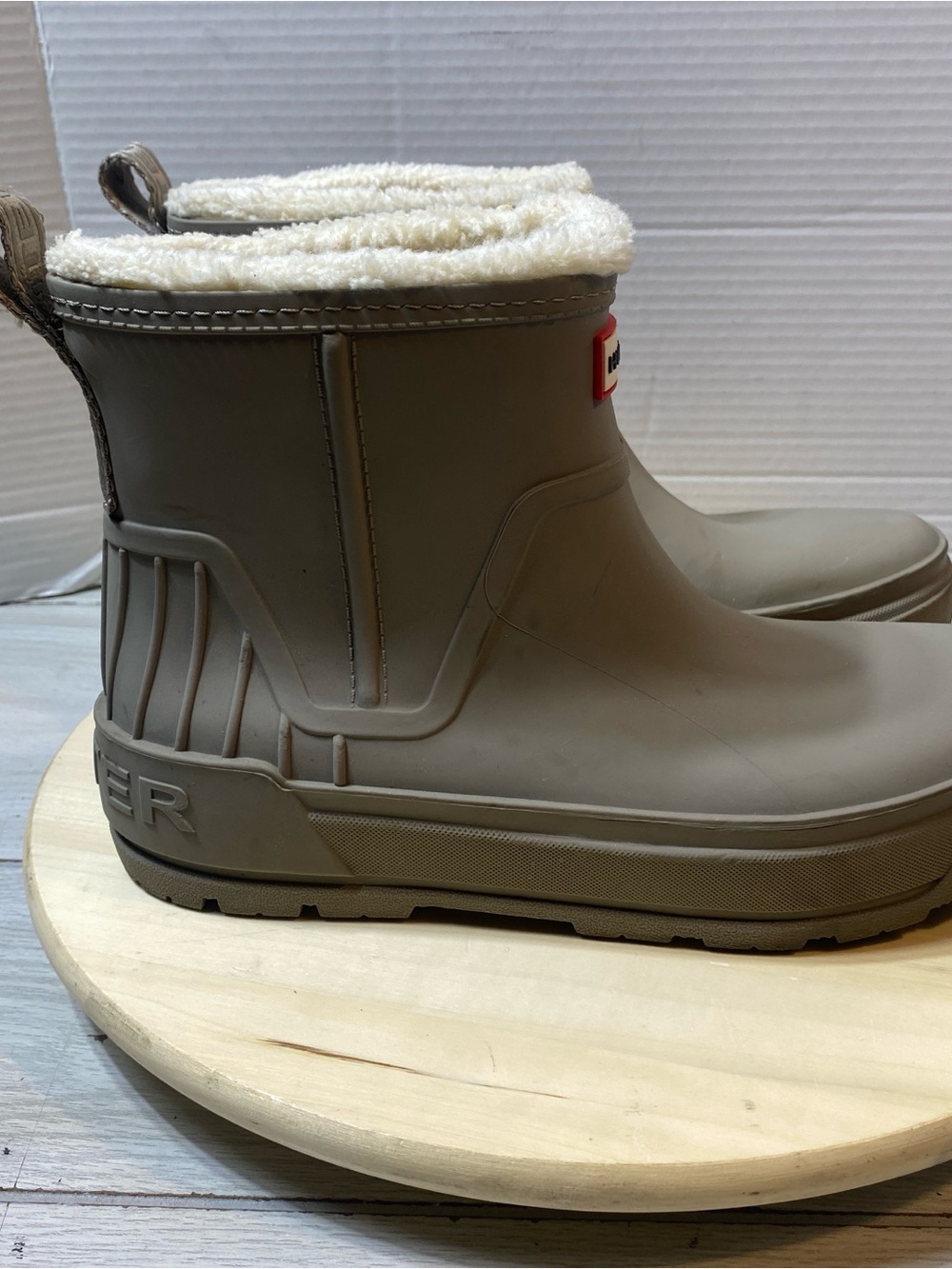 Hunter Sherpa Lined Ankle Rain Boots Womens Size 11 Grey Waterproof Winter Short